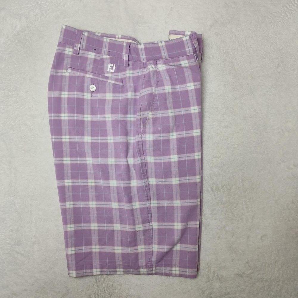 FootJoy Shorts Mens 32 Purple Plaid Golf 10" Bermuda Microfiber Stretch Plaid